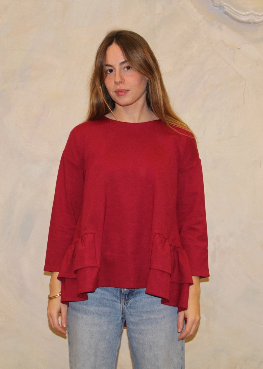 Black Pink Blusa con balze in punto Milano