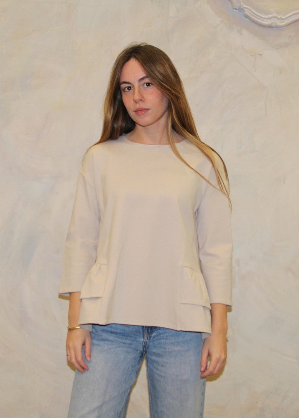 Black Pink Blusa con balze in punto Milano