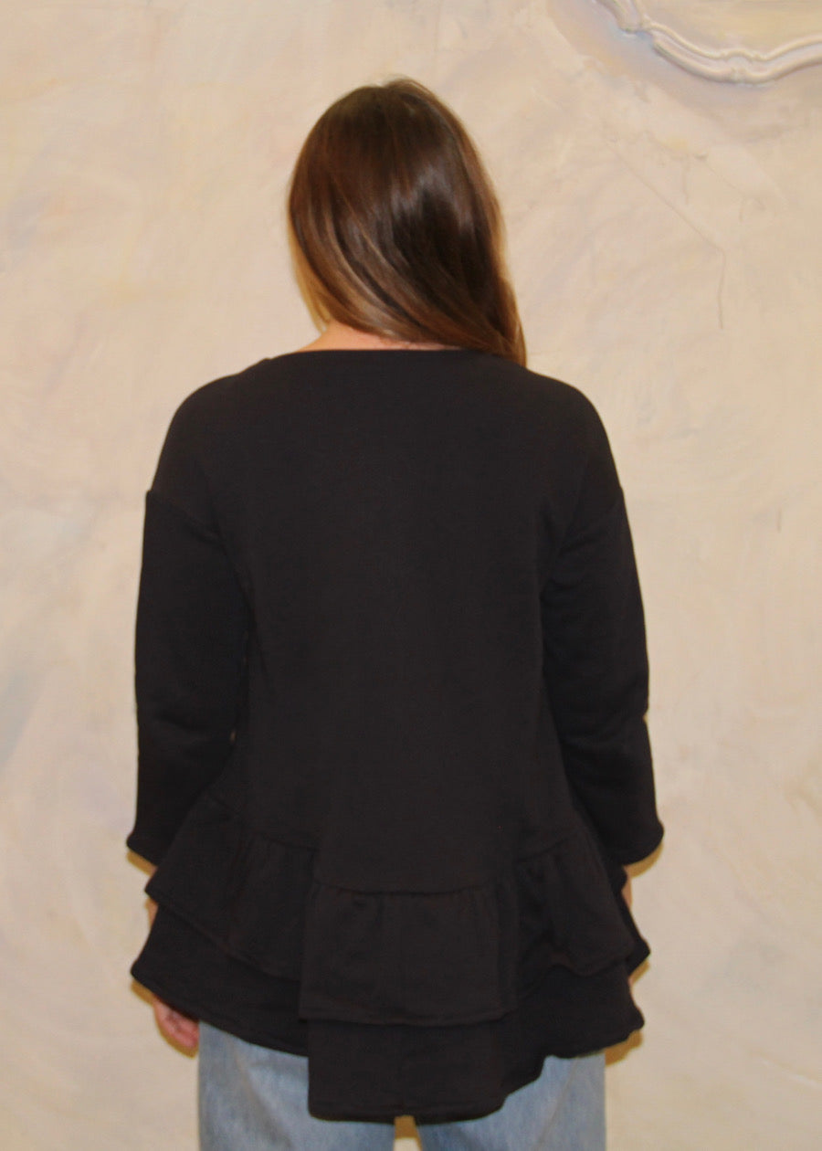 Black Pink Blusa con balze in punto Milano